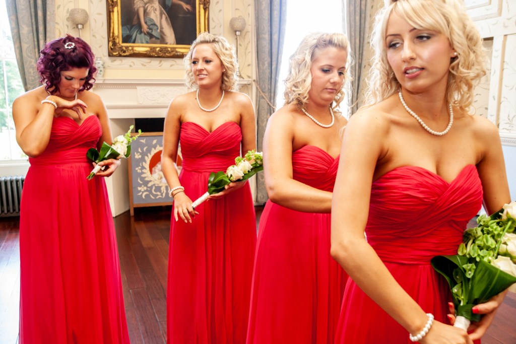 The bridesmaids prepare for the ceremony at Shropshire wedding venue, Rowton Castle.
