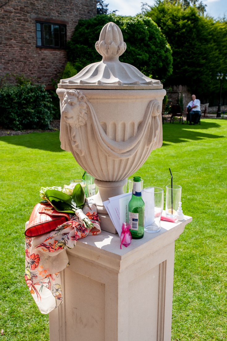 Various items left on a pillar at Shropshire wedding venue, Rowton Castle.