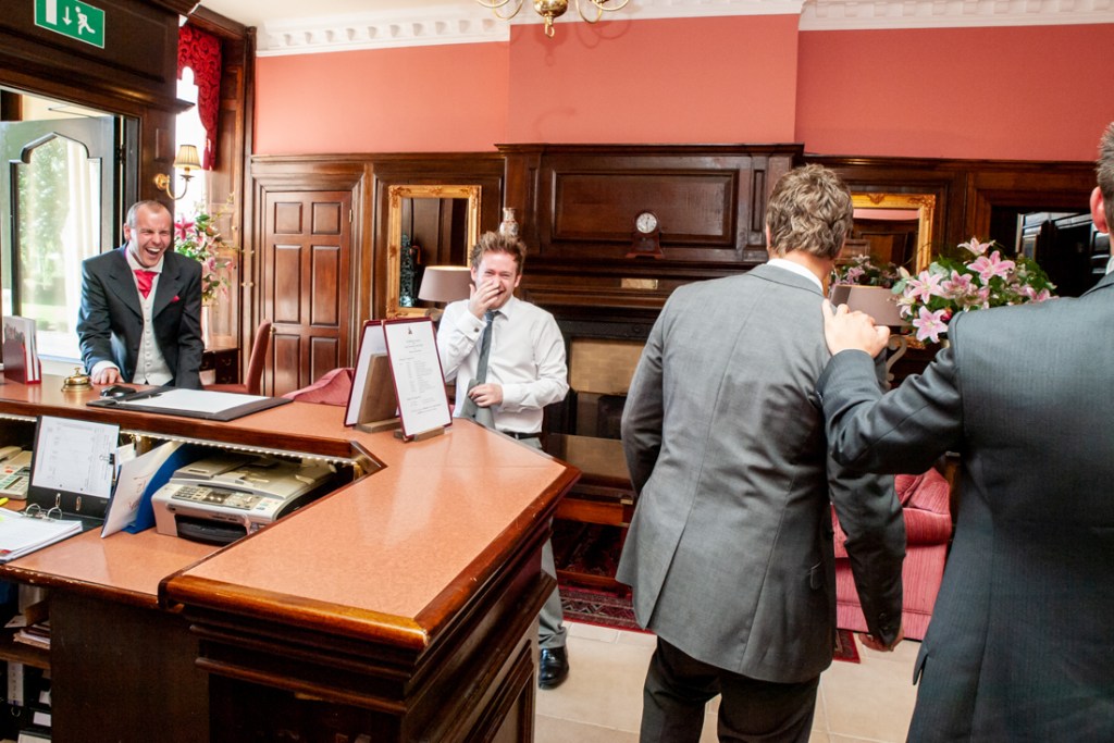 The groomsmen arrive at Shropshire wedding venue, Rowton Castle.