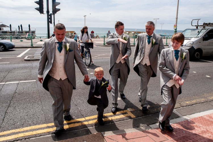 The groom's party arrives for a wedding at the Holiday Inn Seafront hotel in Brighton, East Sussex.