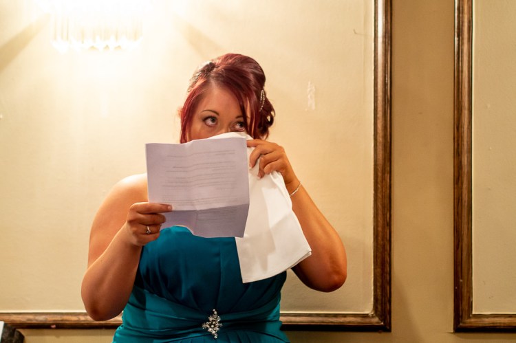 An emotional bridesmaid during her speech, at a wedding at the Holiday Inn Seafront hotel in Brighton, East Sussex.