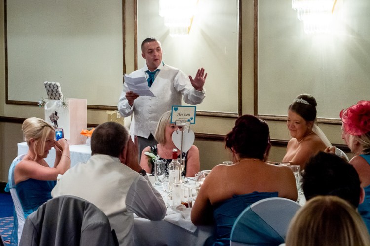 The best man's speech during a wedding at the Holiday Inn Seafront hotel in Brighton, East Sussex.