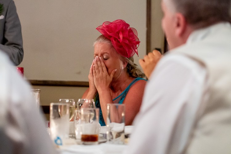 An emotional mother-of-the-bride during the speeches, at a wedding at the Holiday Inn Seafront hotel in Brighton, East Sussex.