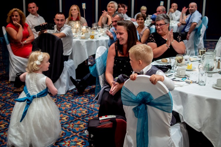Young guests during the speeches, at a wedding at the Holiday Inn Seafront hotel in Brighton, East Sussex.