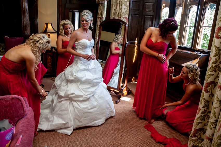 Documentary wedding photography of the bridal preparations at Rowton Castle, in Shropshire. Taken by Bristol wedding photographer, Darren Lehane.