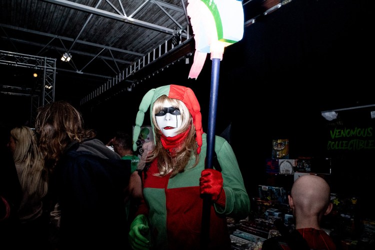 Candid flash photography of a woman in a cos-play costume, in Weston-super-Mare.