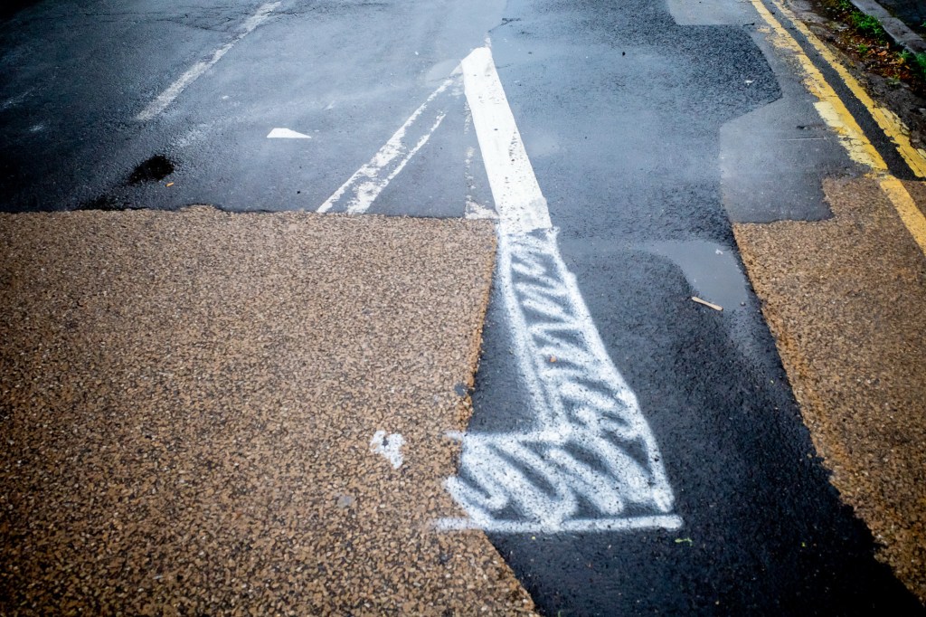 An utterly lazy half-finished road marking in Weston-super-Mare.
