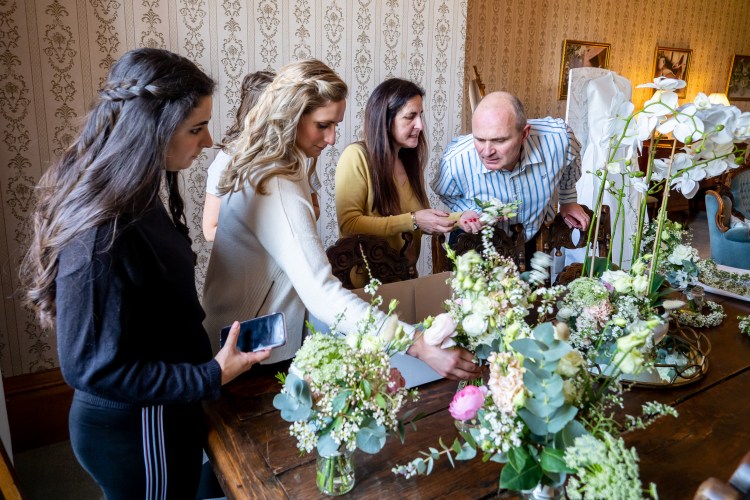 Wedding morning preparations at Grittleton House in Wiltshire.