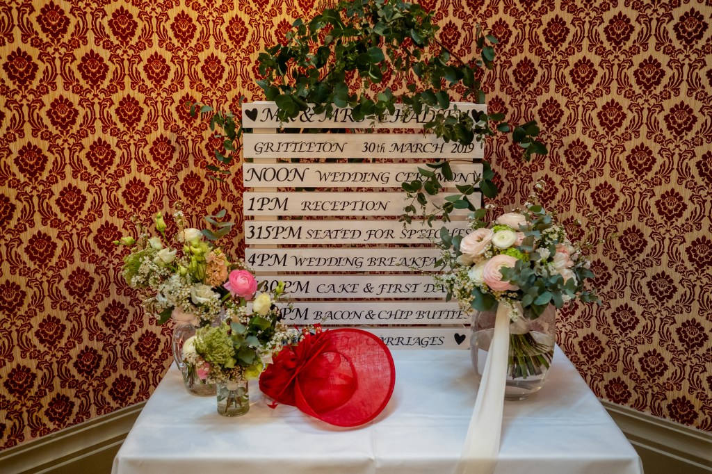 A detail of the wedding order at Grittleton House in Wiltshire.