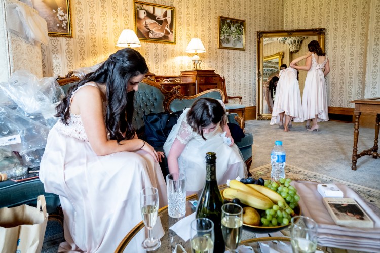 Bridal preparations at Grittleton House in Wiltshire.