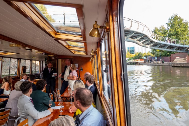 The speeches during a Bristol wedding on the Flower of Bristol boat, run by Bristol Packet tour company.