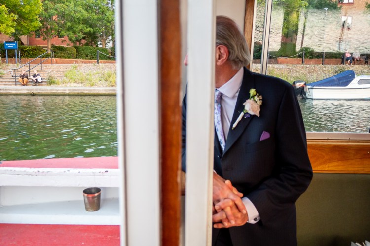 Father-of-the-bride during a Bristol wedding on the Flower of Bristol boat, run by Bristol Packet tour company.