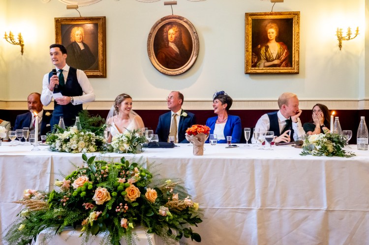 The groom's speech during a wedding at Worcester College in Oxford.